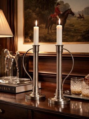 Restoration Hardware Silver Candlesticks Pair - Polished Modern